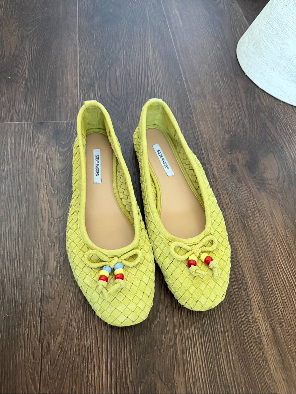 Steve Madden Lemon Yellow Woven Ballet Flats with Bead Detail